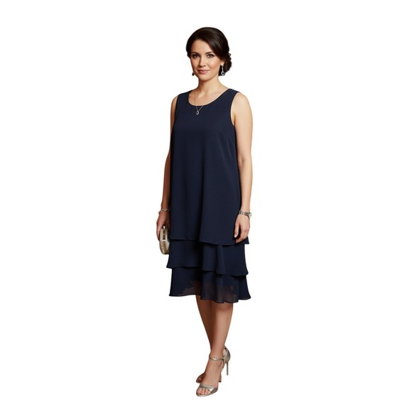 J. Jill Dresses & Skirts - J. Jill Wearever Navy Formal Tiered Ruffle Hem Shift Dress Womens Size M NEW